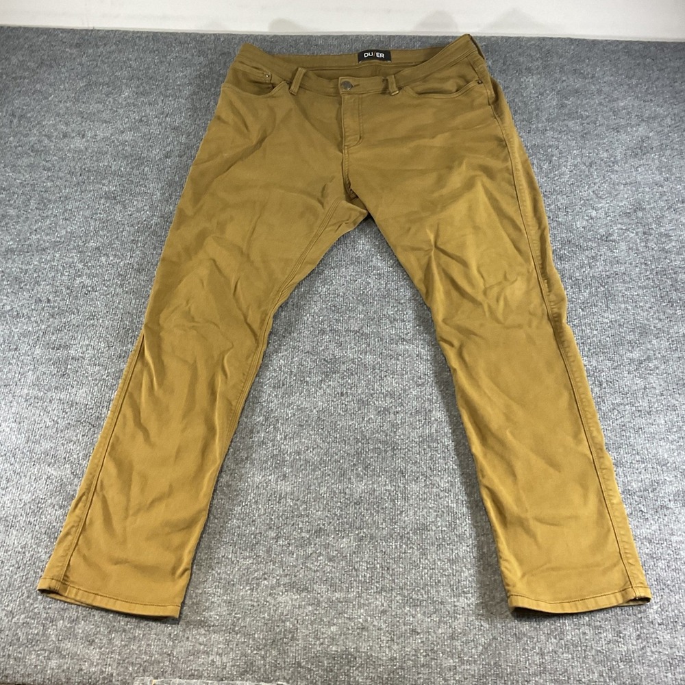DU/ER Men N2X Relaxed Taper Pants 38x32 Brown Stretch Performance 5 Pocket